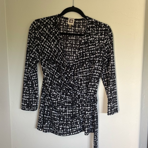 Anne Klein Black and White Wrap Blouse - Picture 1 of 7